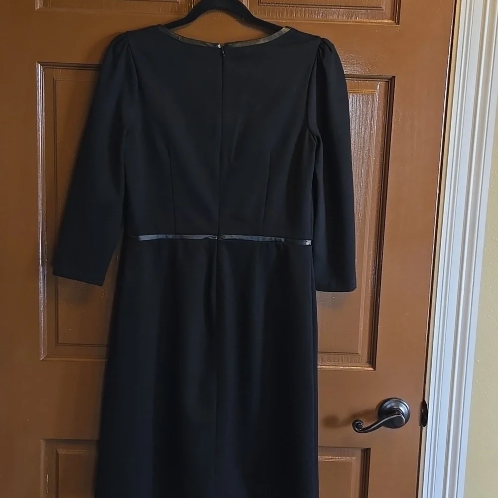 Talbots-Black round neck 3/4 sleeved dress with faux leather trim Sz 4. NWT. - Picture 7 of 10